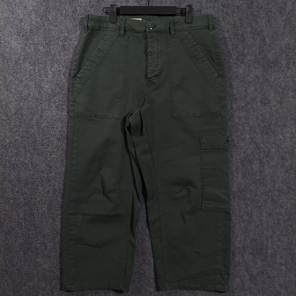 Pilcro Pants Womens 31 Green Cargo Twill Button Fly Utility Pockets Stretch